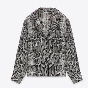 Zara Women’s Snake Skin Button Down Satin Long Sleeve Blouse Size X Small